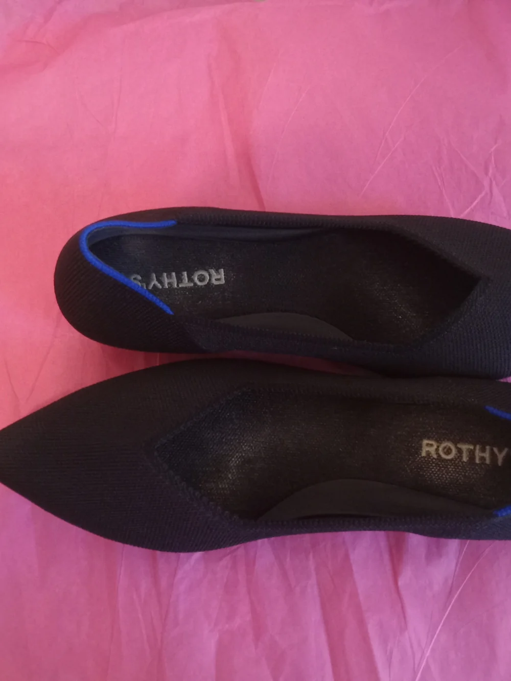 Rothy's Women's Black Pointed Flat with Blue Trim - Picture 9 of 16